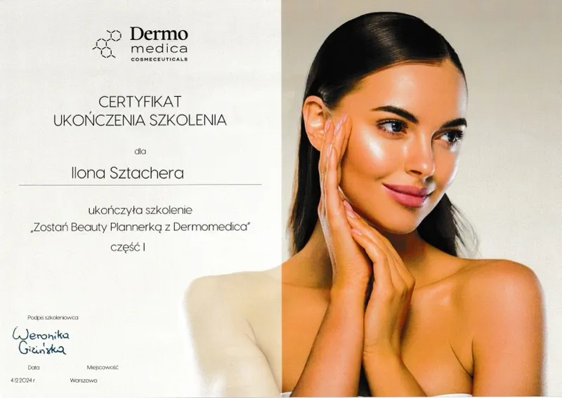 Certyfikat Dermomedica Cosmeceuticals — szkolenie Zostań Beauty Plannerką z Dermomedica część I, 4 grudnia 2024